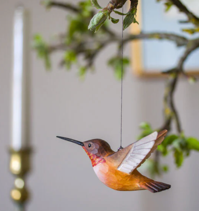 RUFOUS HUMMINGBIRD HANDCARVED DECO