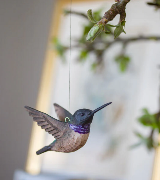 BLACK CHINNED HUMMINGBIRD HANDCARVED DECO