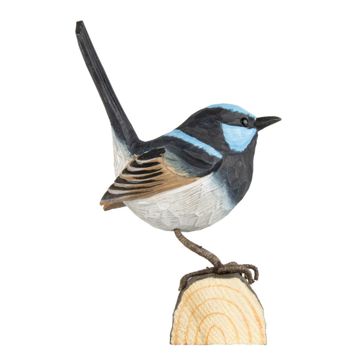 SUPERB FAIRY WREN HANDCARVED DECO BIRD