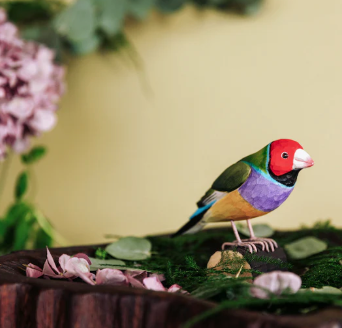 GOULDIAN FINCH HANDCARVED DECO BIRD