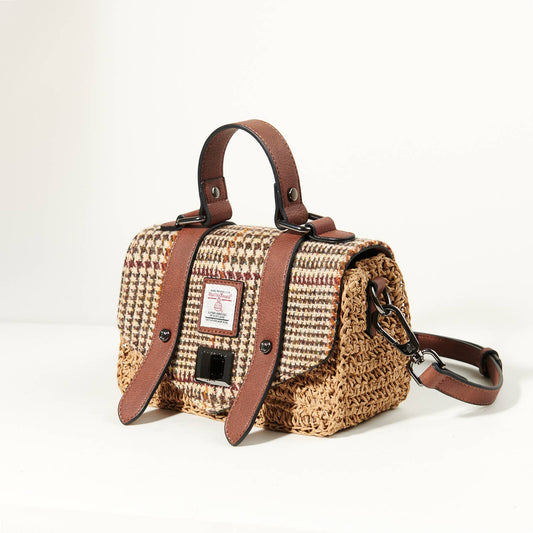 THE MINI STRAW SATCHEL - BEIGE DOGTOOTH