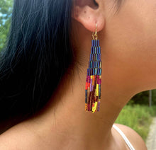 Load image into Gallery viewer, BEADED HANDWOVEN ABSTRACT FRINGE EARRINGS - TEAL