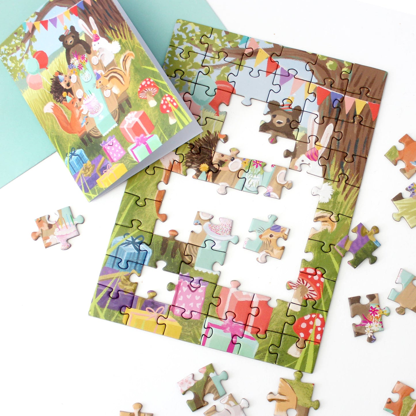PUZZLE GREETING CARD - WOODLAND PARTY