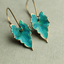 Load image into Gallery viewer, VERDIGRIS TURQUOISE LEAF EARRINGS