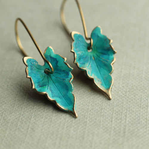 VERDIGRIS TURQUOISE LEAF EARRINGS