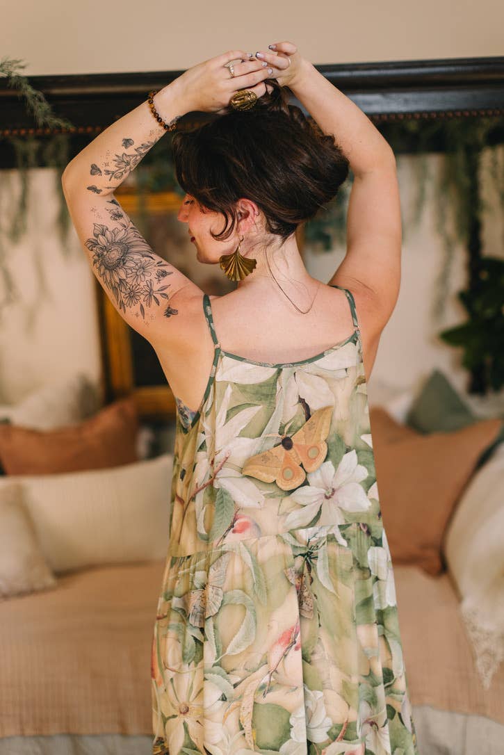 FLEUR DE SOLIEL BOHÉME MAXI  SLIP DRESS WOTH FLORALS & BUTTERFLIES