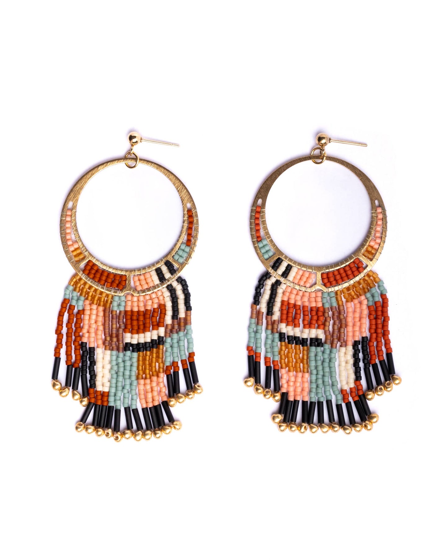 BEADED HANDWOVEN PAINTED DESERT FRINGE EARRINGS - AQUA / DUST