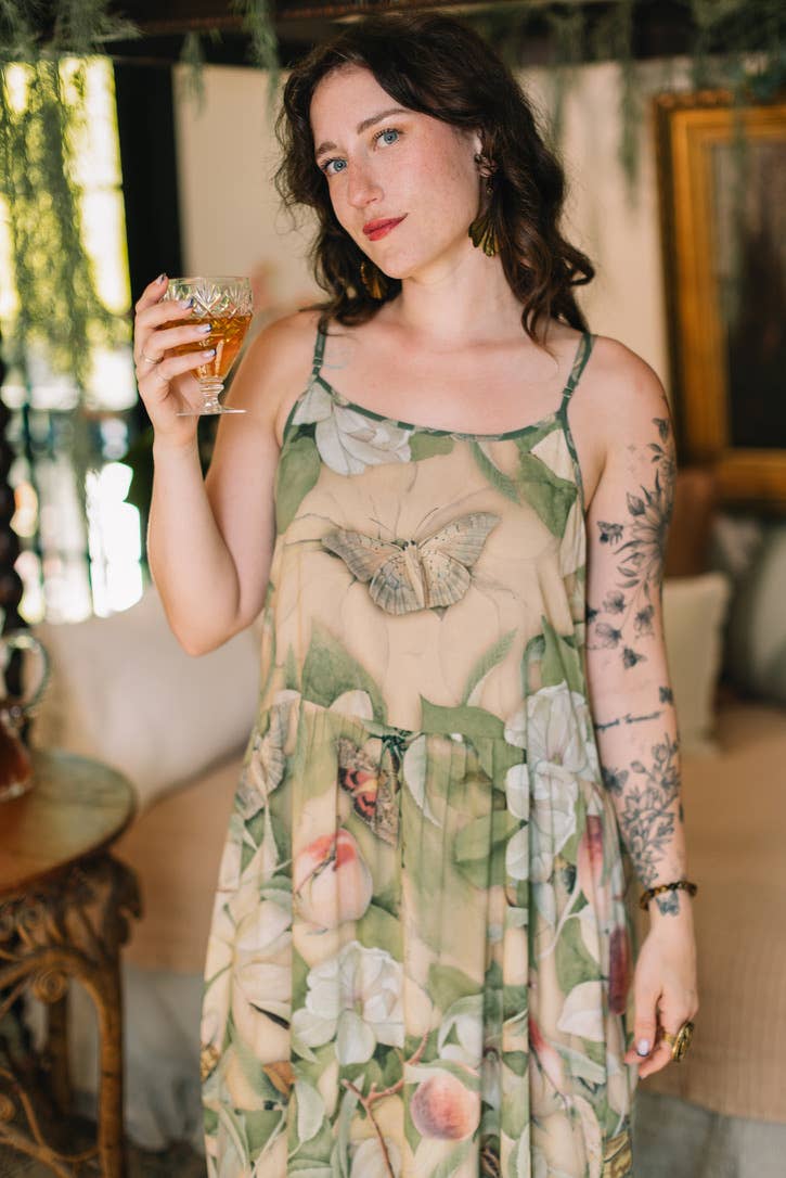 FLEUR DE SOLIEL BOHÉME MAXI  SLIP DRESS WOTH FLORALS & BUTTERFLIES
