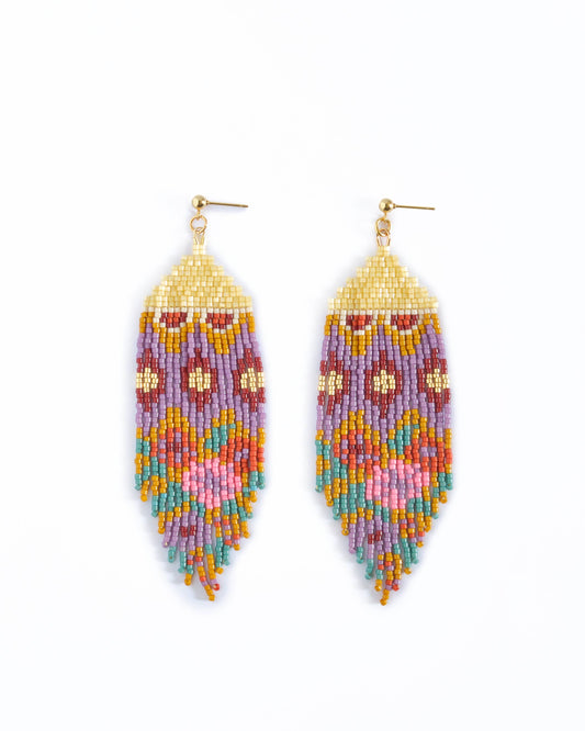 BEADED HUIPIL FRINGE EARRINGS
