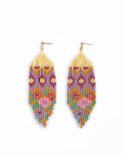 BEADED HANDWOVEN HUIPIL FRINGE EARRINGS - WARMED EARTH