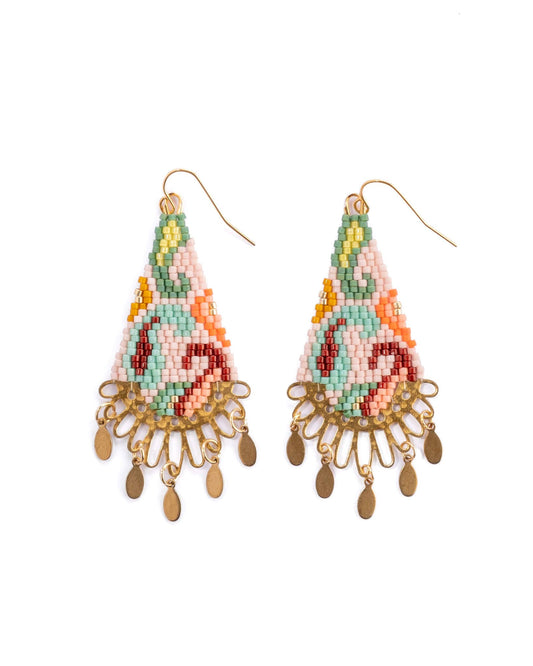 BEADED HANDWOVEN PAISLEY DROP EARRINGS