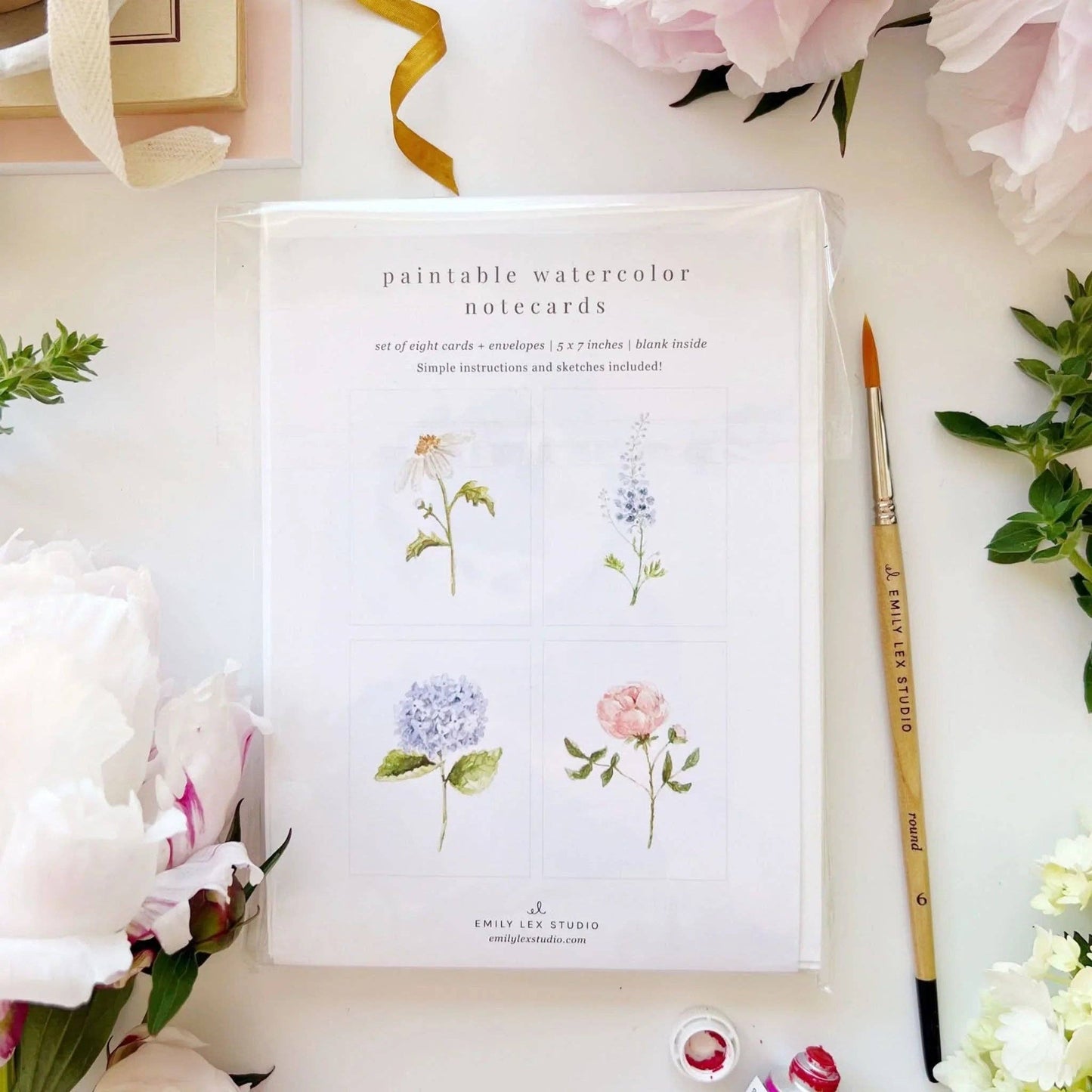 GARDEN FLOWERS PAINTABLE WATERCOLOUR NOTECARD SET