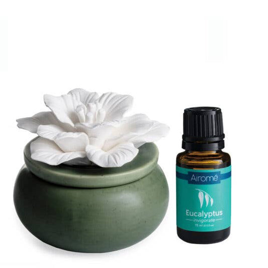 BLOOM PORCELAIN DIFFUSER WITH OIL  - GREEN