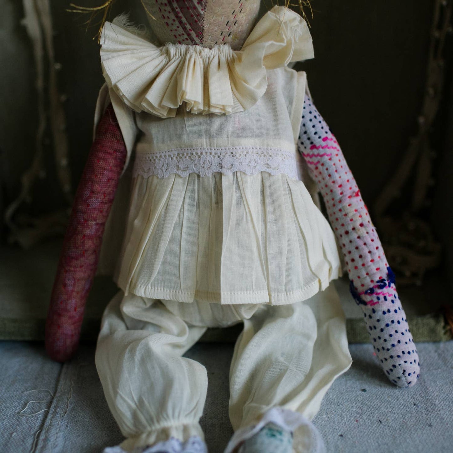 KANTHA RUFFLE HARE RAG DOLL - COTTON FILLED