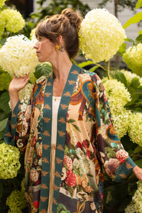 LONG DUSTER ROBE - STAY GOLD FLORAL w/ Rabbit & Bees