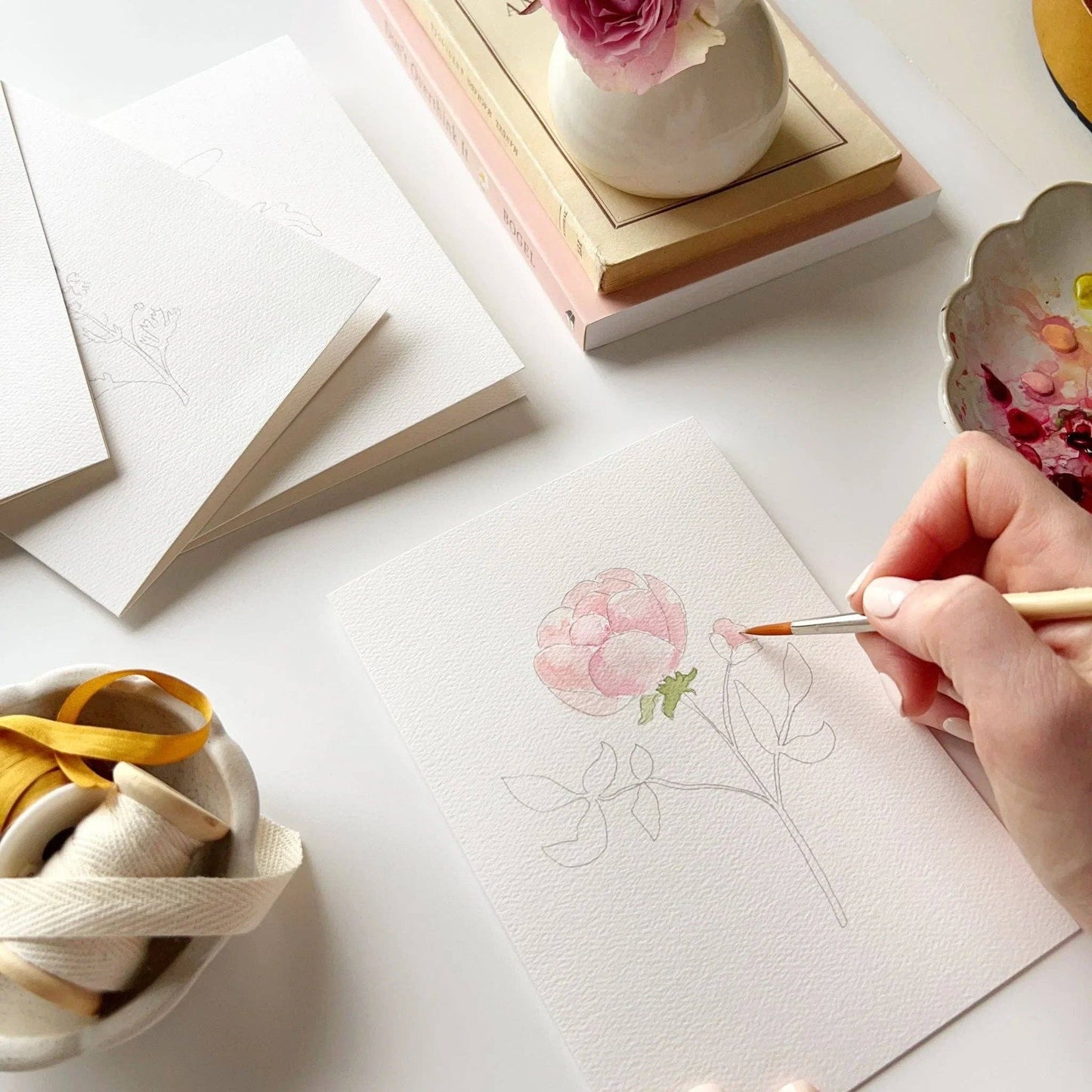 GARDEN FLOWERS PAINTABLE WATERCOLOUR NOTECARD SET