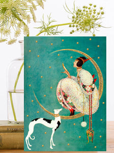 HAND GLITTERED GREETING CARD - WITH HER DOG