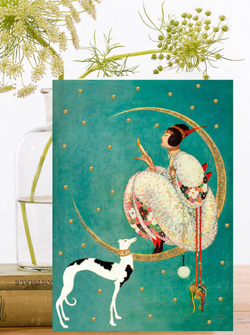 HAND GLITTERED GREETING CARD - WITH HER DOG