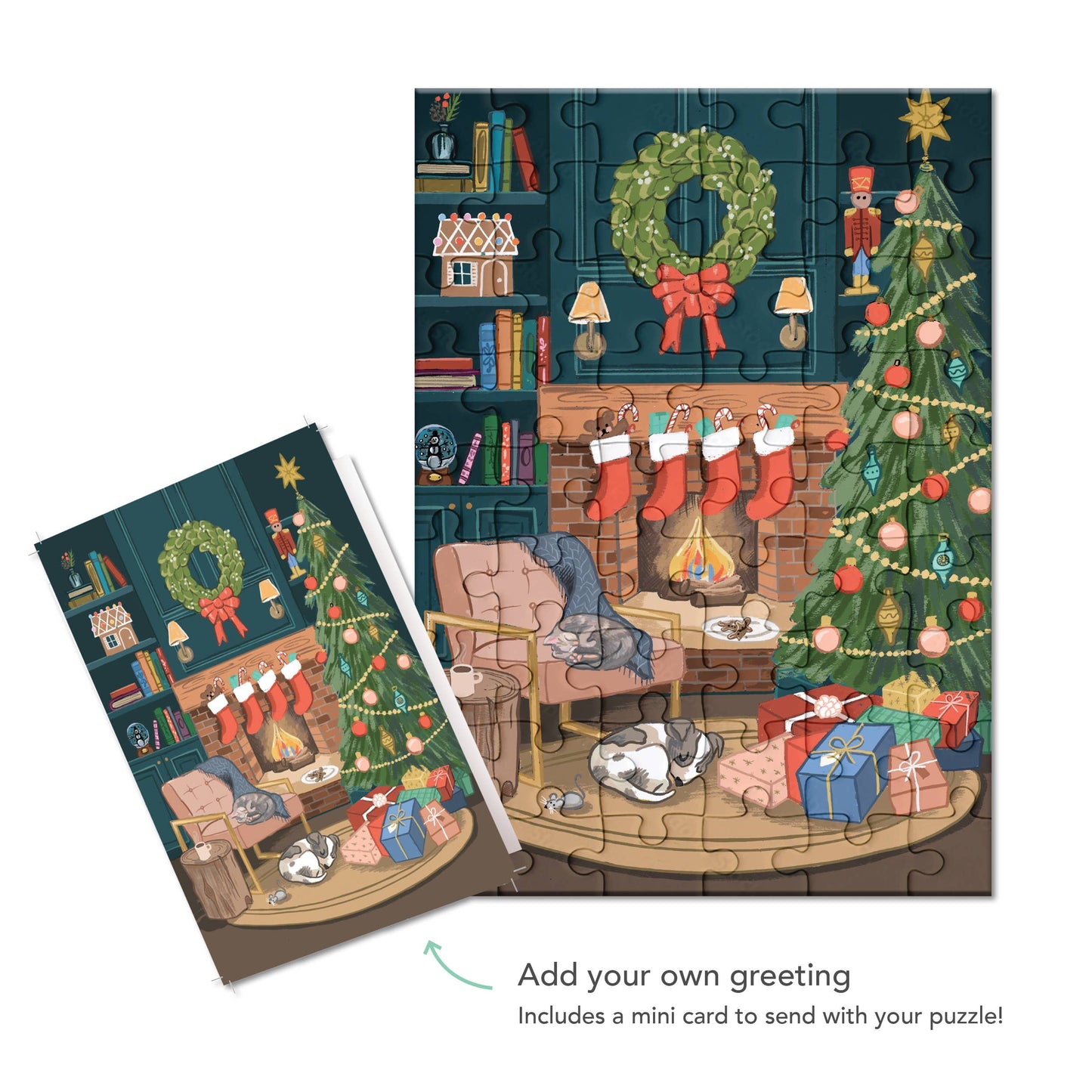 PUZZLE GREETING CARD - COSY FIREPLACE