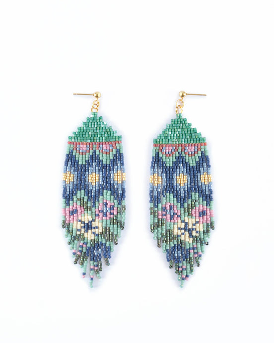 GALACTIC DREAM HUIPIL HAND-BEADED WOVEN FRINGE EARRINGS