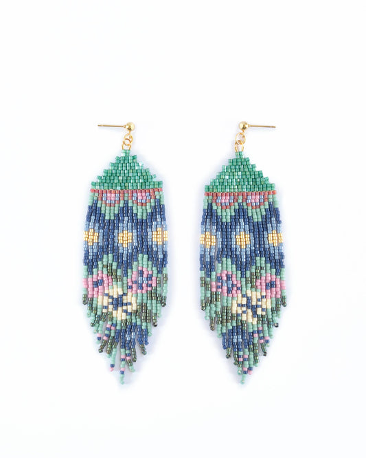 BEADED HANDWOVEN HULPIL FRINGE EARRINGS - GALACTIC DREAM