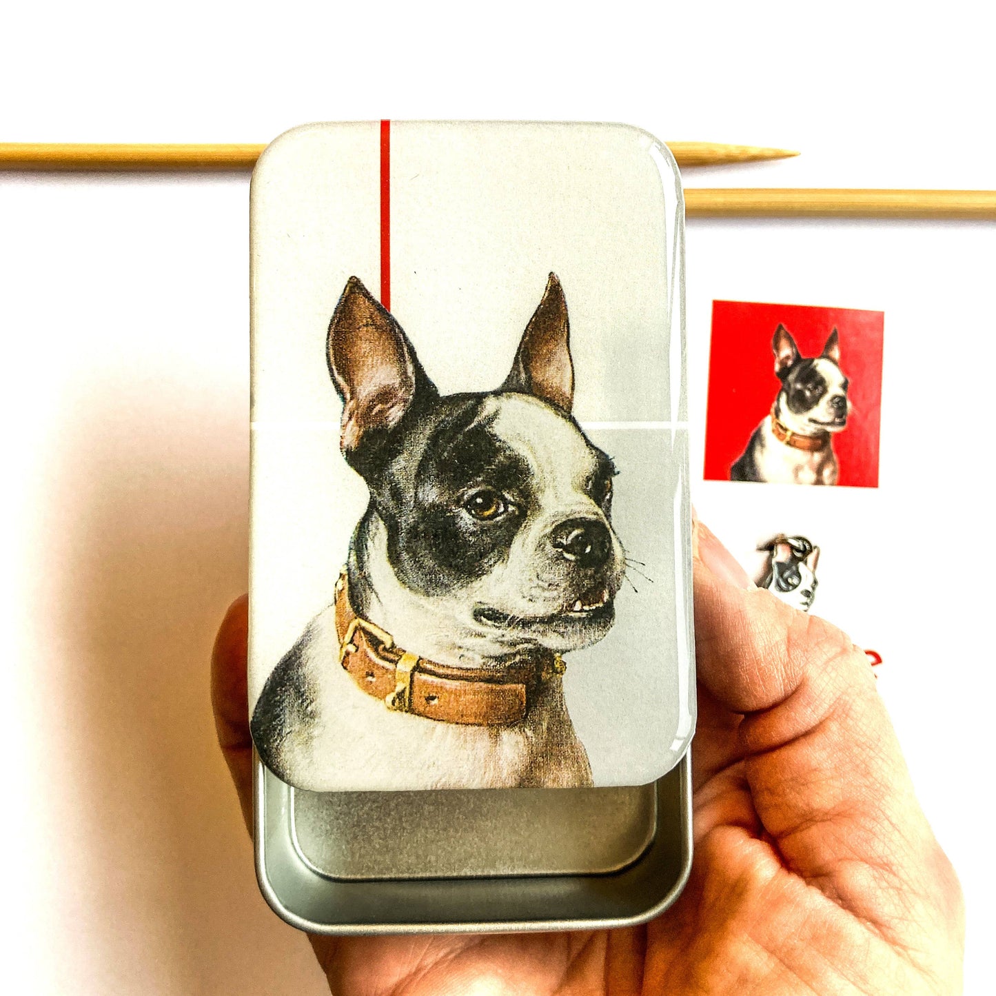 BOSTON TERRIER NOTIONS TIN - LARGE