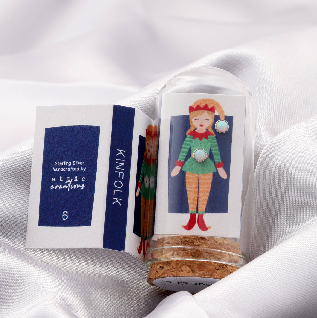 GREEN ELF WITH MOONSTONE STUD EARRINGS