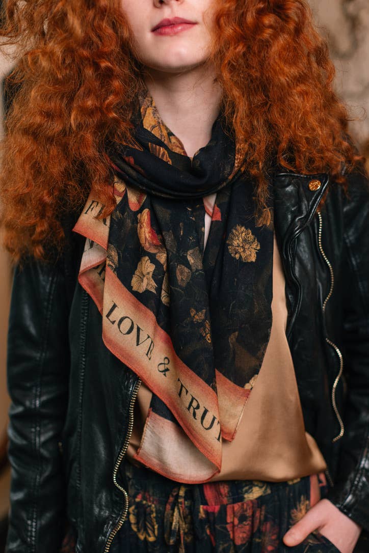 HEART OF GOLD SCARF WITH SWALLOWS & SACRED HEART