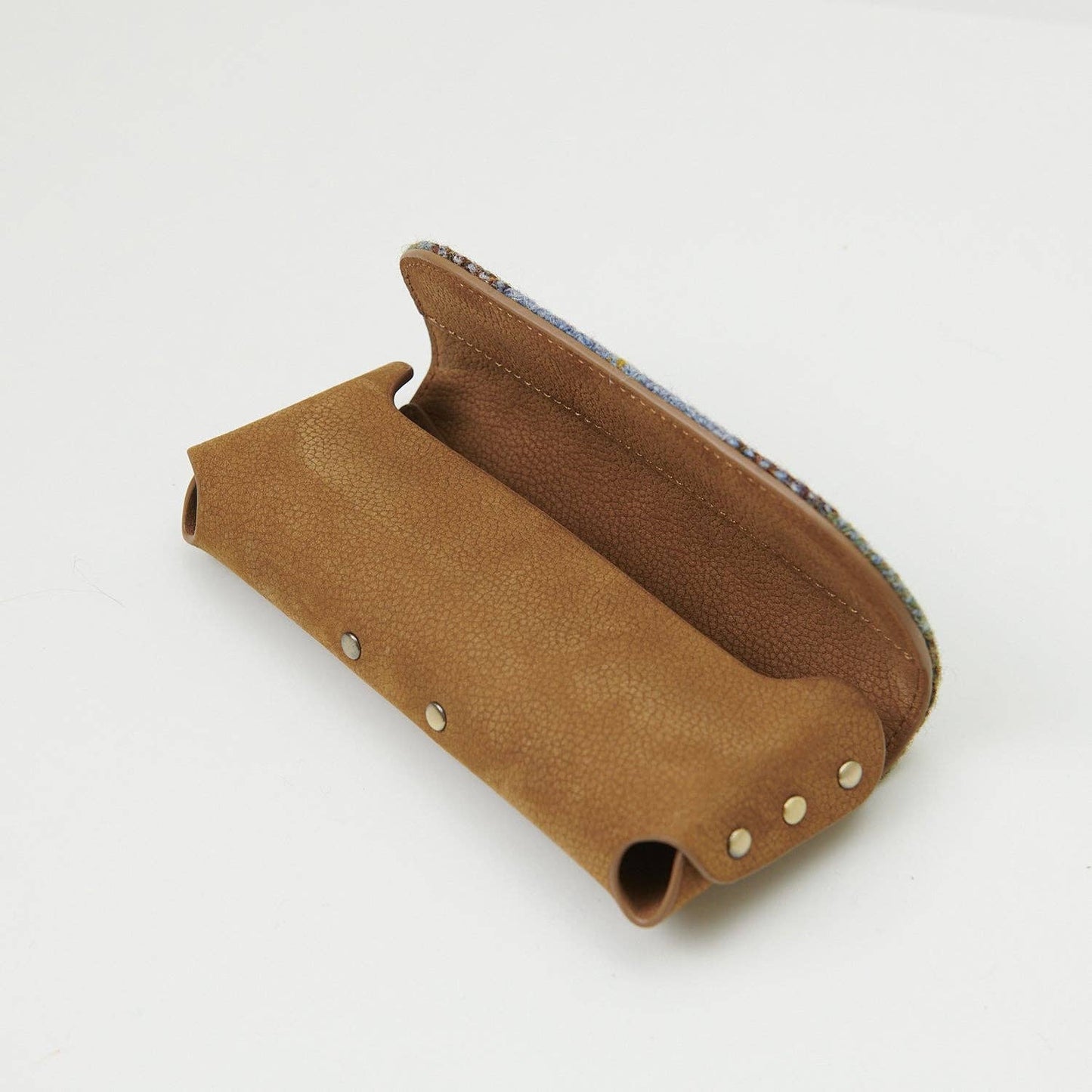 LEATHER GLASSES CASE - CHESTNUT BLUE TARTAN