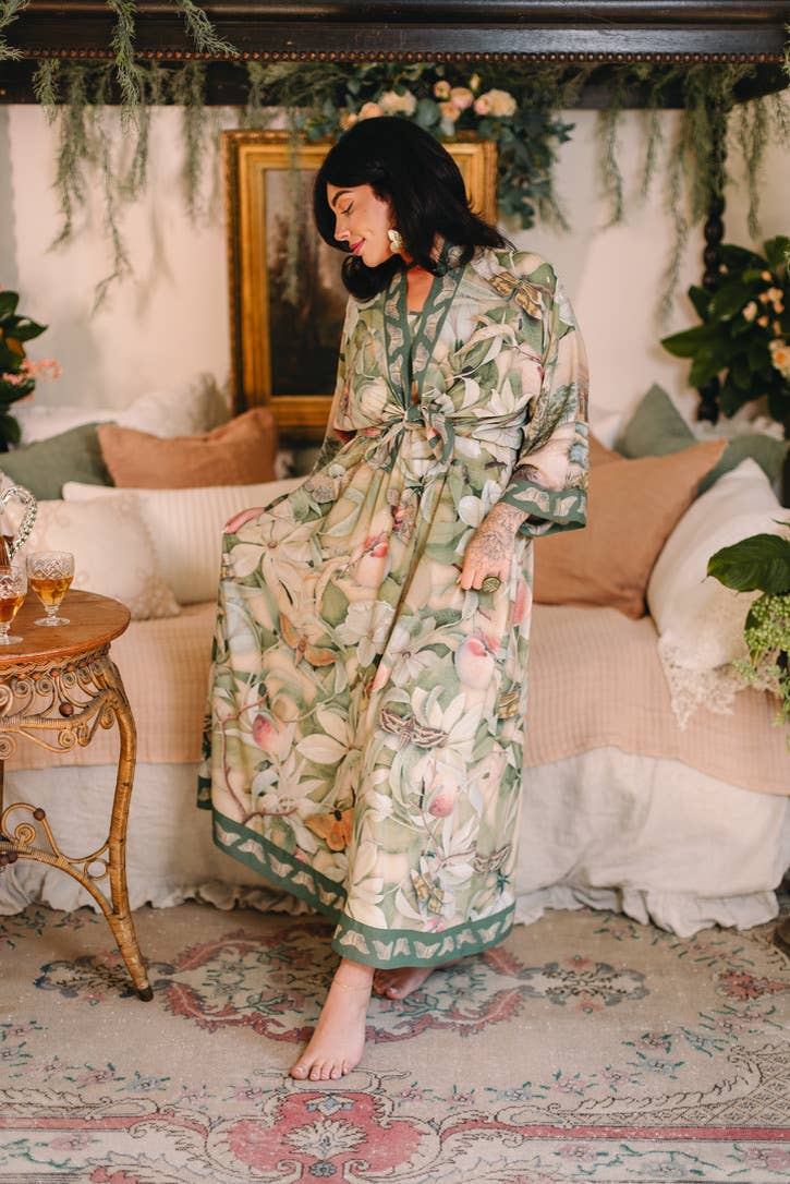 FLEUR DE SOLIEL BOHÉME MAXI  SLIP DRESS WOTH FLORALS & BUTTERFLIES