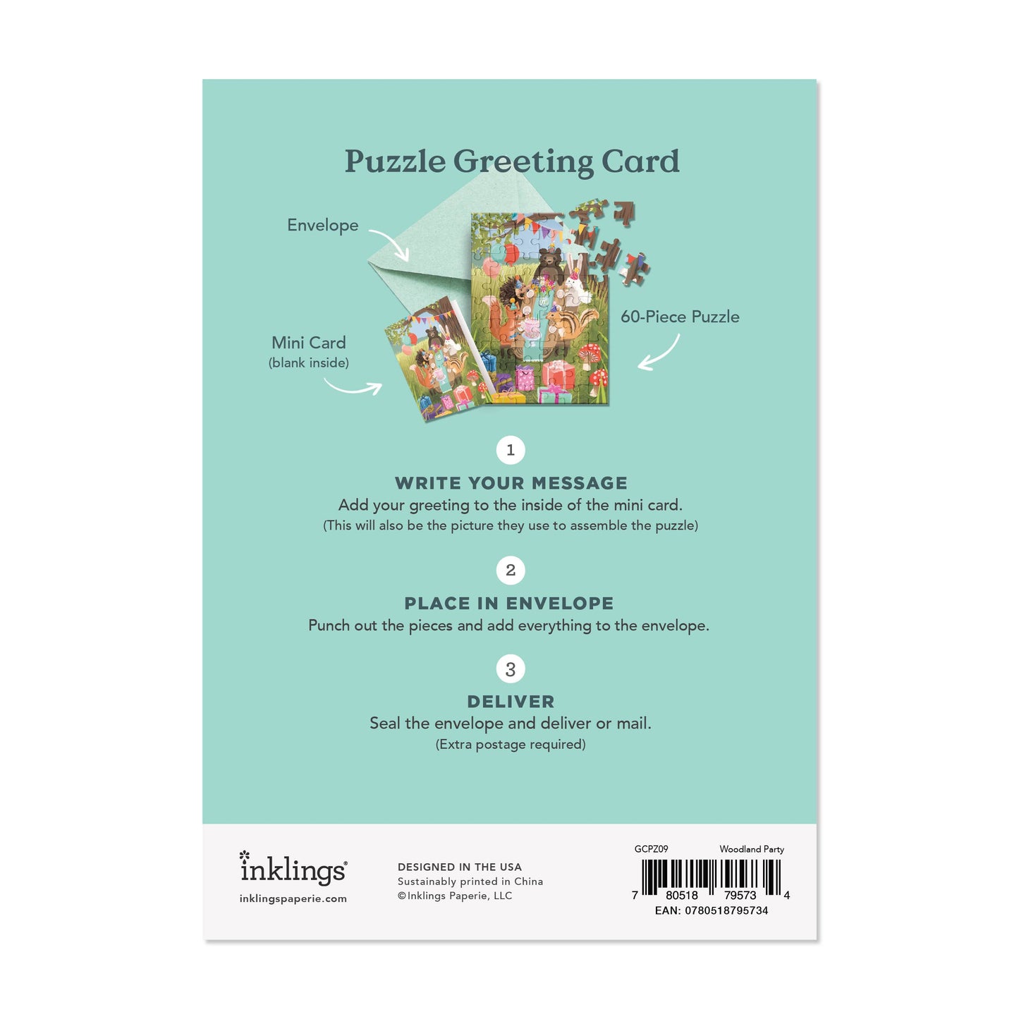 PUZZLE GREETING CARD - WOODLAND PARTY