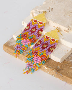 BEADED HANDWOVEN HUIPIL FRINGE EARRINGS - WARMED EARTH