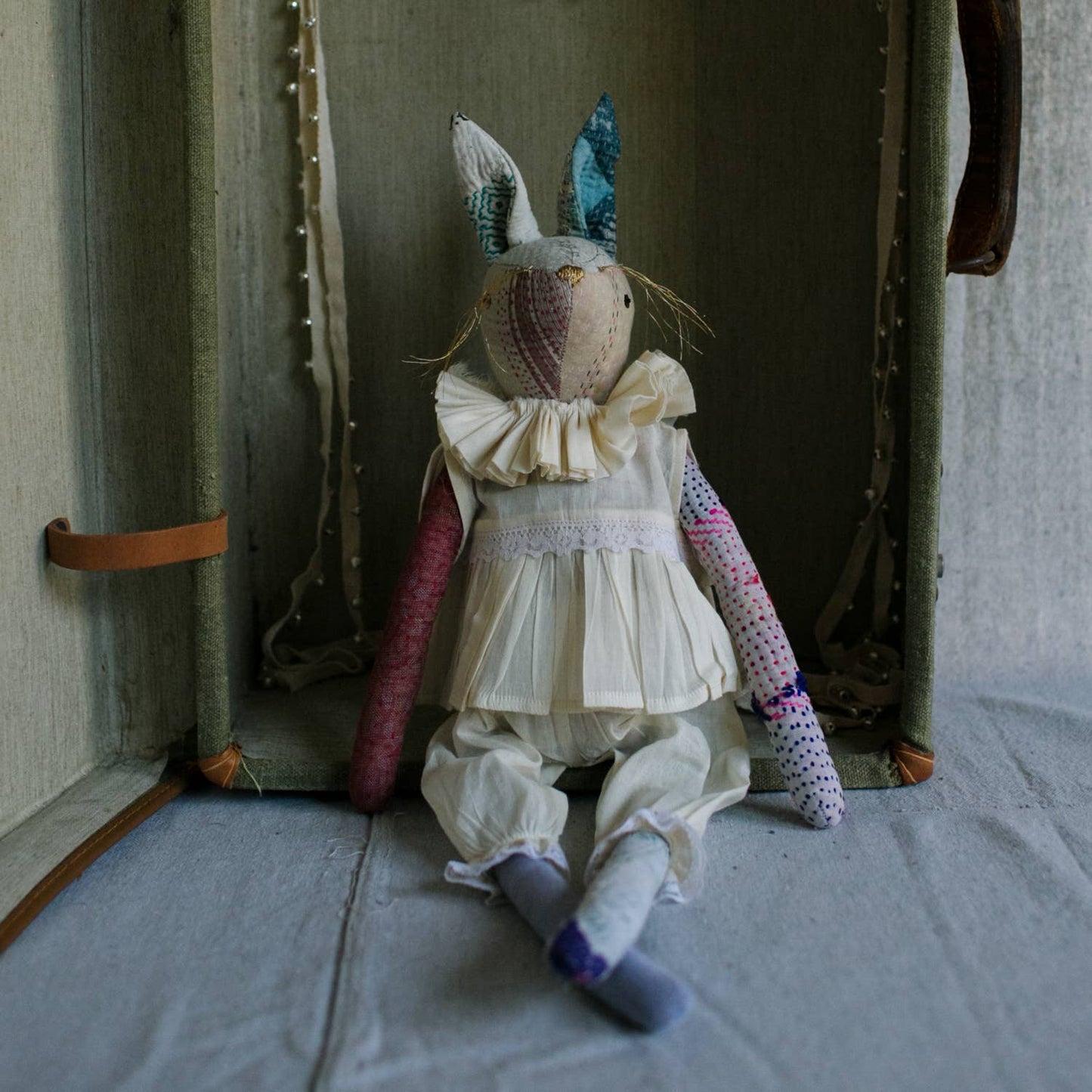 KANTHA RUFFLE HARE RAG DOLL - COTTON FILLED