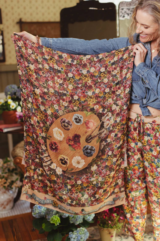 ART OF LIFE FLORAL SCARF WITH FLOWER PAINT PALETTE