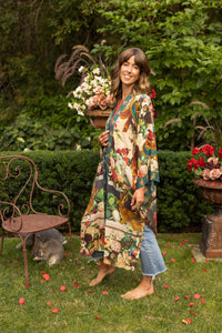 LONG DUSTER ROBE - STAY GOLD FLORAL w/ Rabbit & Bees