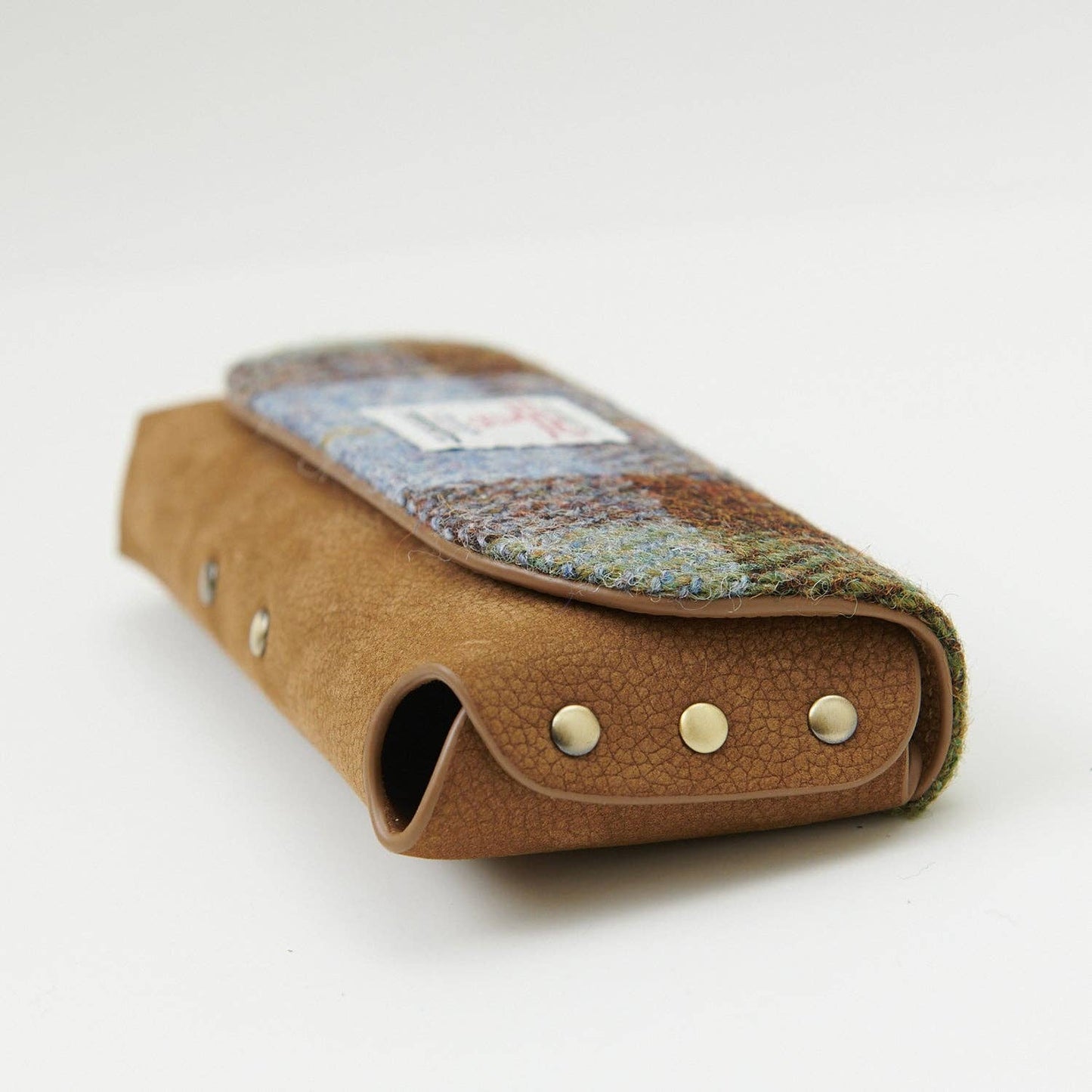 LEATHER GLASSES CASE - CHESTNUT BLUE TARTAN