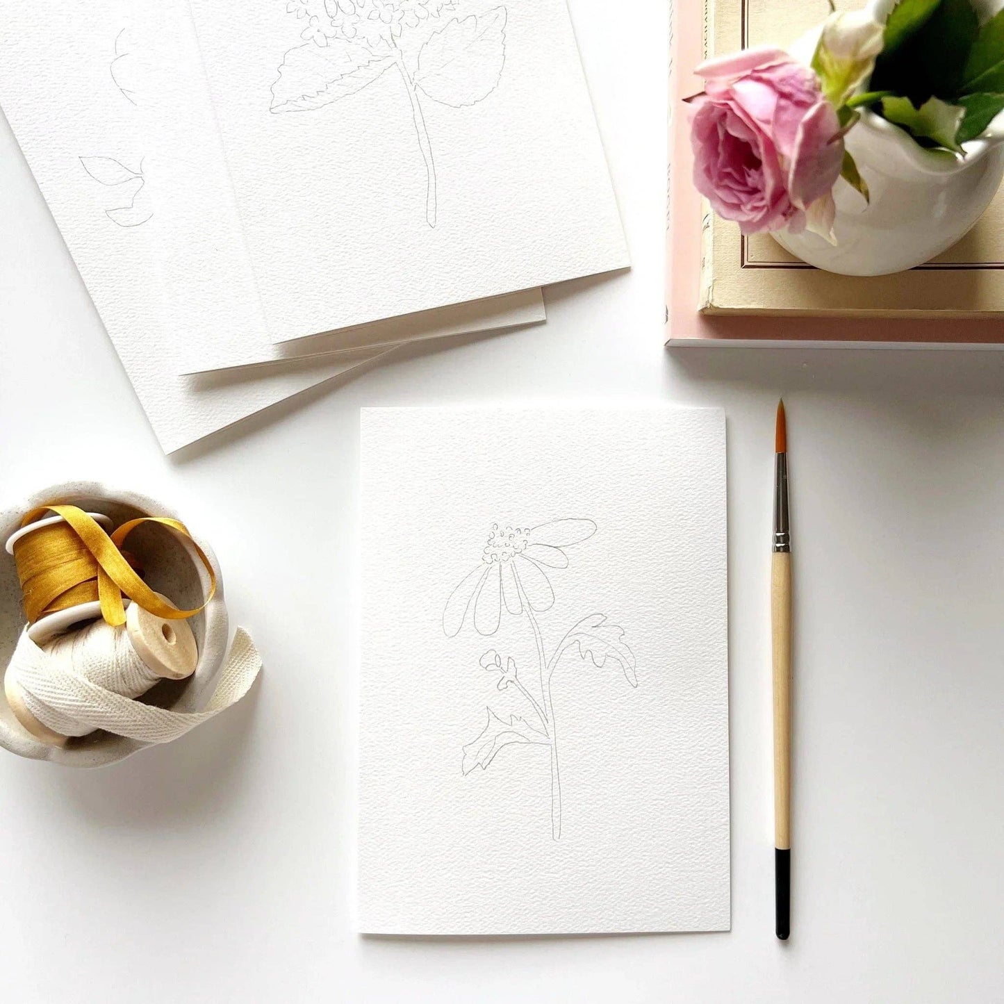 GARDEN FLOWERS PAINTABLE WATERCOLOUR NOTECARD SET