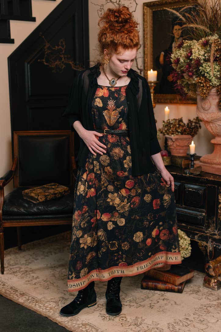 HEART OF GOLD BOHÉME LONG MAXI SLIP DRESS WITH SACRED HEART