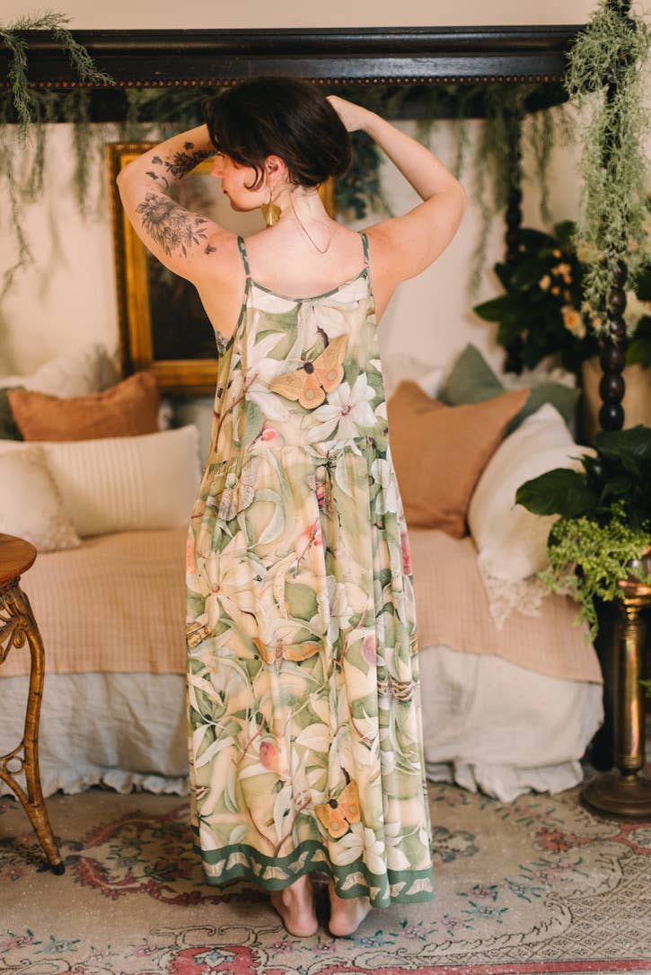FLEUR DE SOLIEL BOHÉME MAXI  SLIP DRESS WOTH FLORALS & BUTTERFLIES