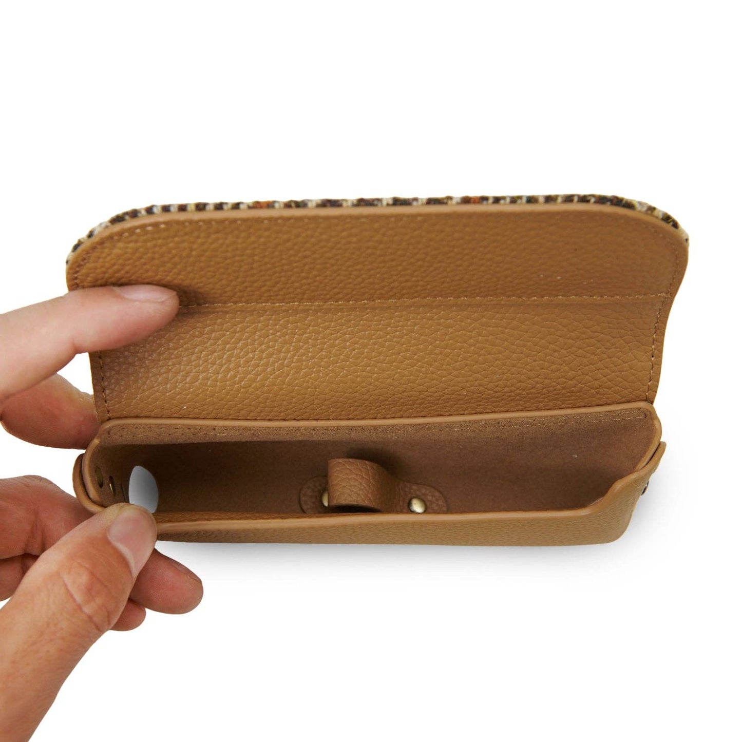 LEATHER GLASSES CASE - BEIGE DOGTOOTH