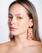 Load image into Gallery viewer, BEADED HANDWOVEN POPPY FLOWER FRINGE EARRINGS - CREAM/PINK