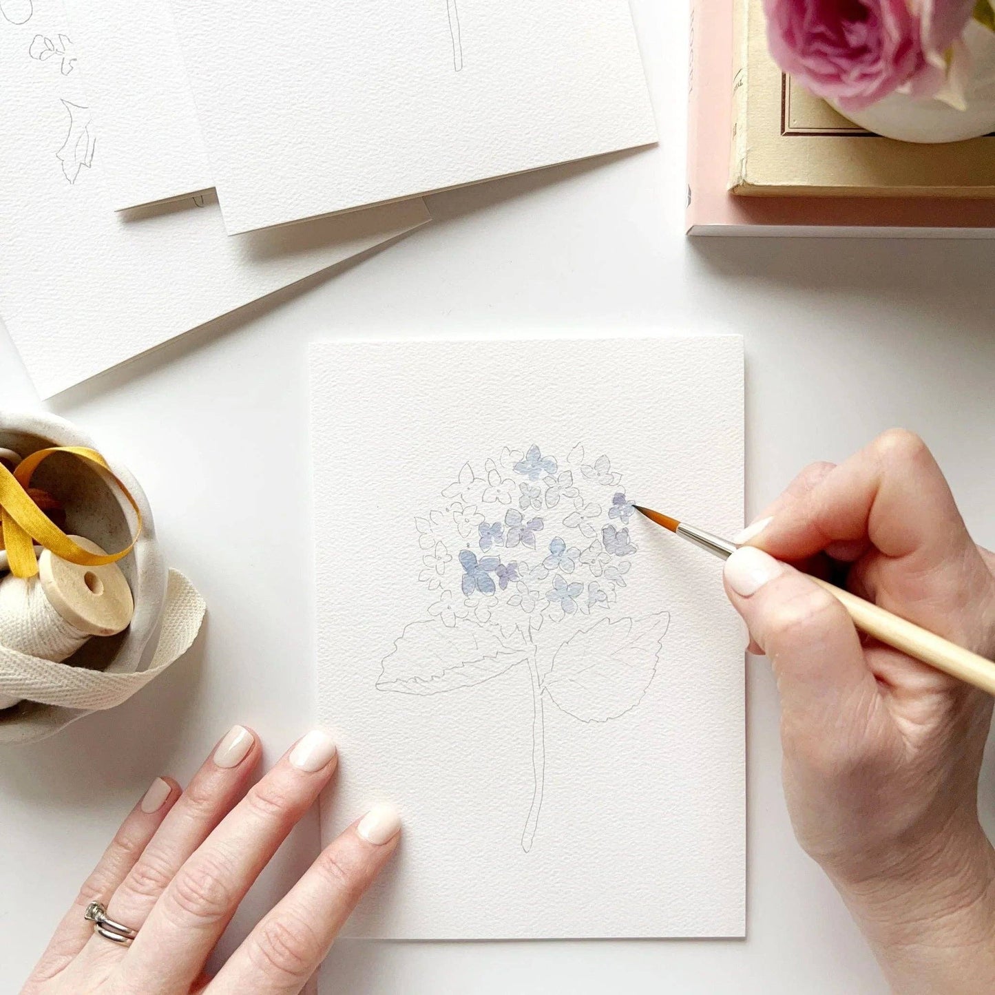 GARDEN FLOWERS PAINTABLE WATERCOLOUR NOTECARD SET