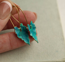 Load image into Gallery viewer, VERDIGRIS TURQUOISE LEAF EARRINGS