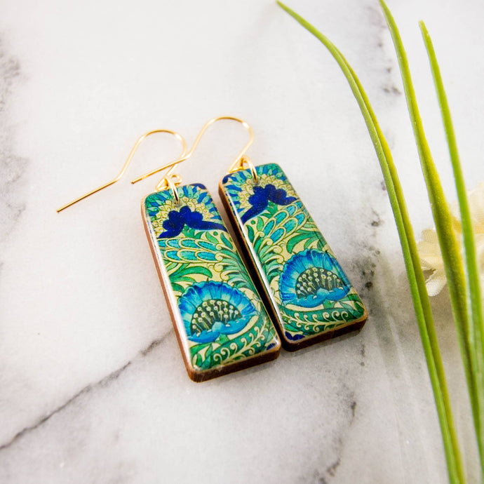 ART NOUVEAU ABSTRACT TURQUOISE FLOWER EARRINGS