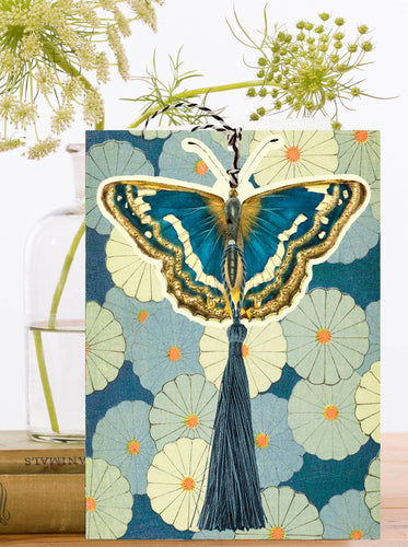 LARGE FANDANGLE CARD GLITTER WITH TASSEL BLUE BUTTERFLY