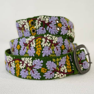 EMBROIDERED WOOL BELT - WISTERIA