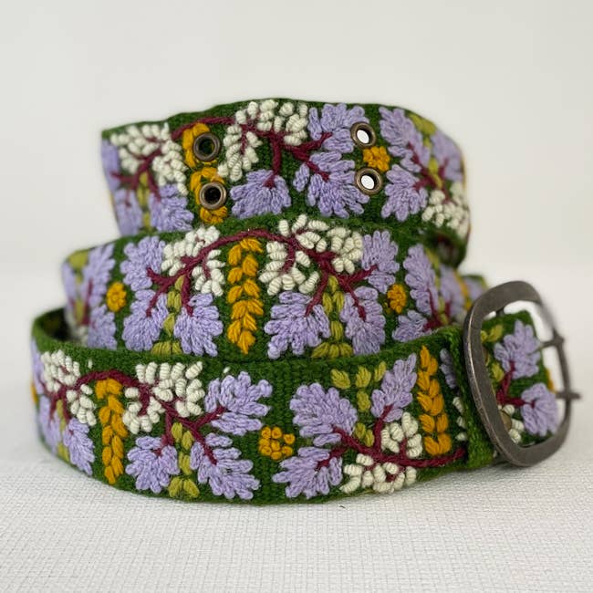 EMBROIDERED WOOL BELT - WISTERIA