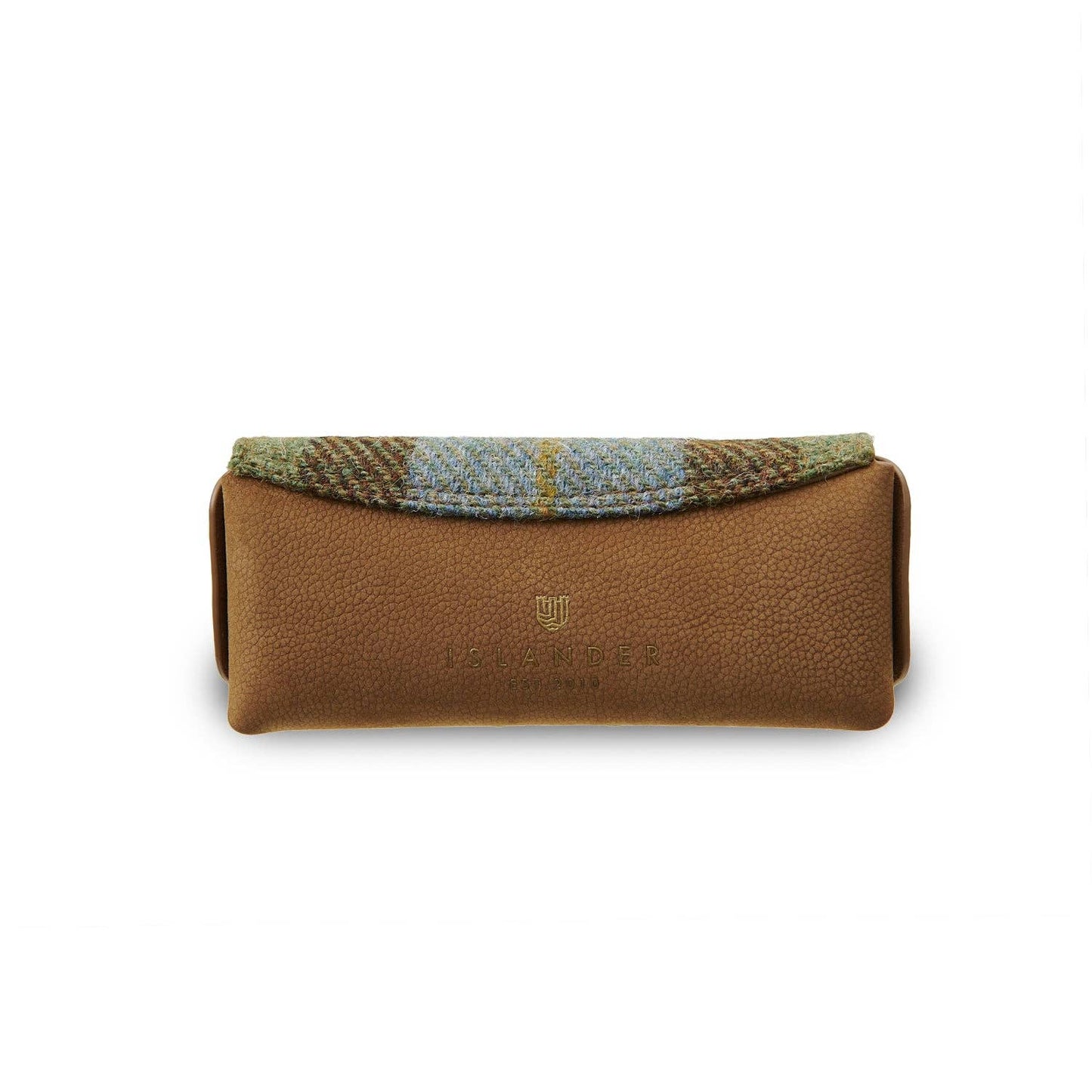 LEATHER GLASSES CASE - CHESTNUT BLUE TARTAN