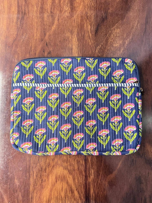 QUILTED COTTON LAPTOP BAG - BLUE