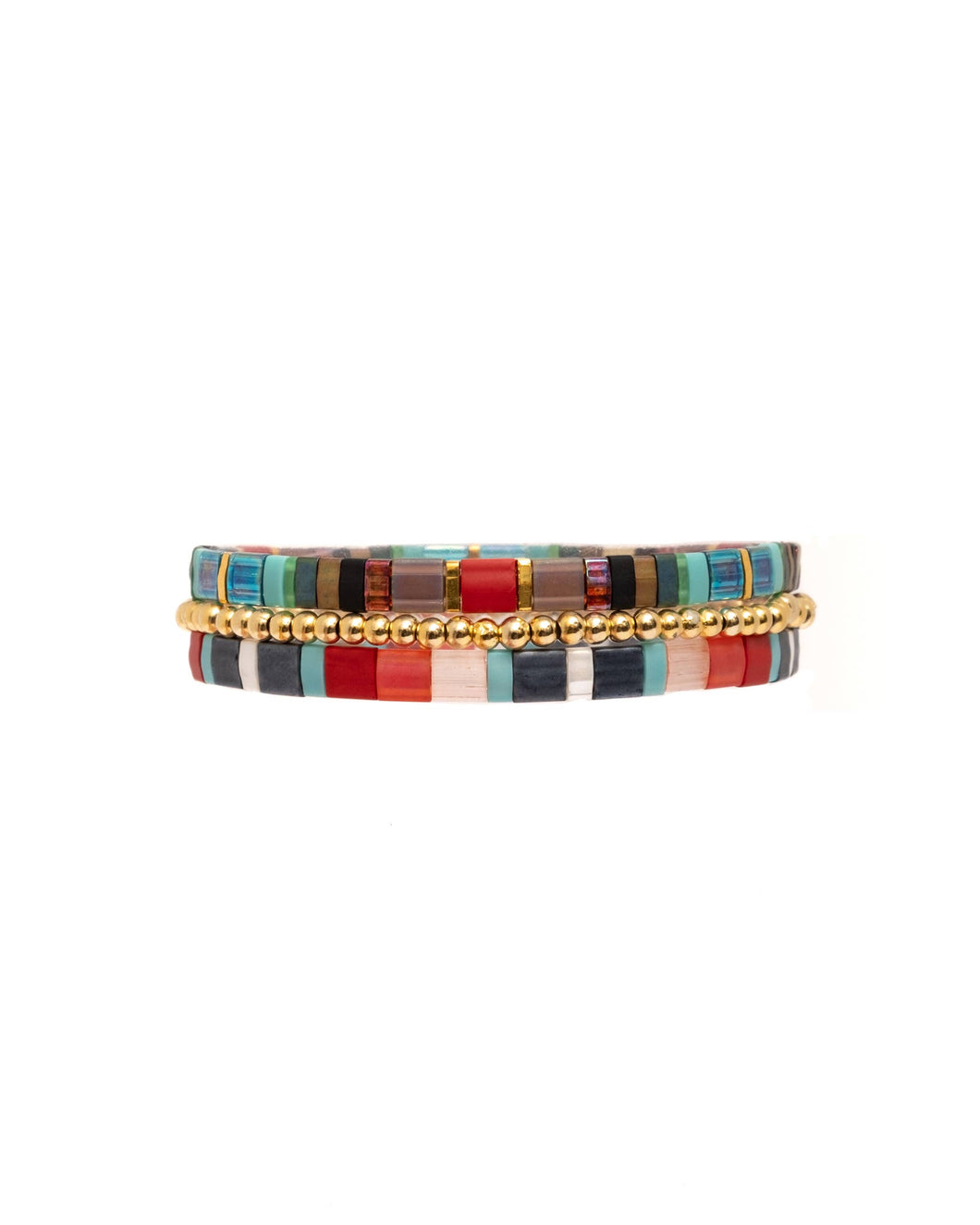 MIYUKI TILA BRACELETS - RED/AQUA SET 3